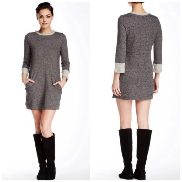 French Connection FC‎ Gray Sweater Pocket Dress 100% Cotton Size 2 #B925751 - Picture 1 of 5